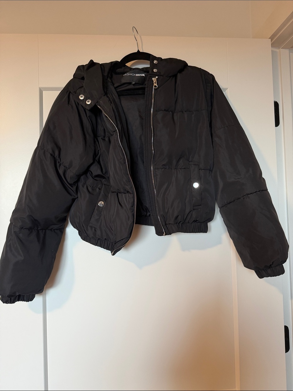 Fashion Nova Black Cropped Hooded Puffer Jacket